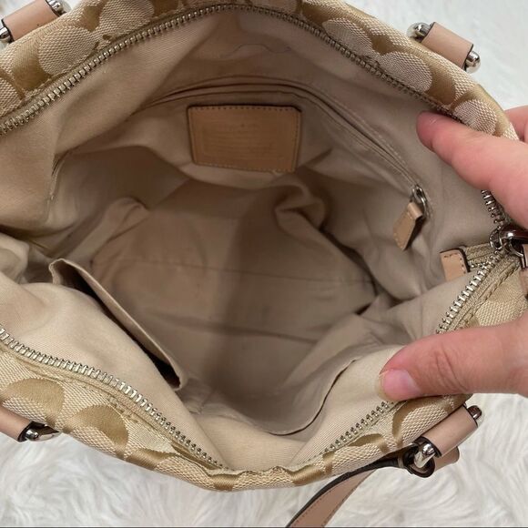 Coach Signature Logo Canvas Stripe Tote Bag - Picture 9 of 11